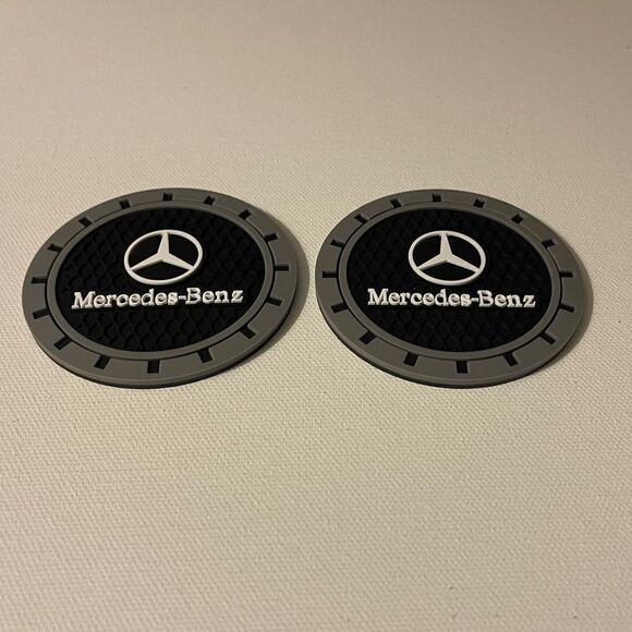Mercedes logo cup Coasters in black and gray Set of 2 NWT - Picture 4 of 5